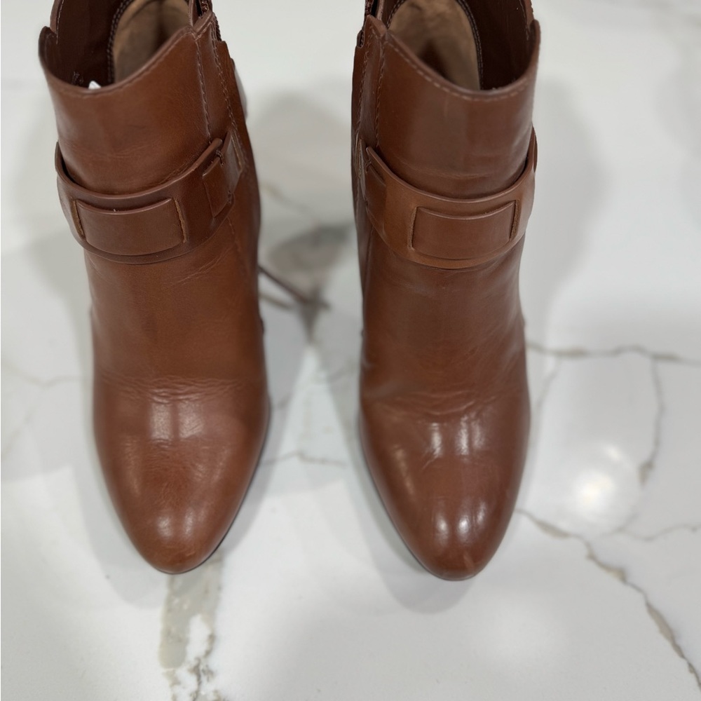 Brown Ankle Boots with Pointed Toe and Strap Detail